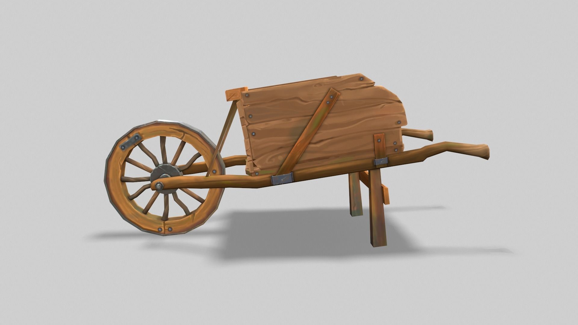 Low poly stylized wood cart with handpainted textures Low-poly 3D model_12