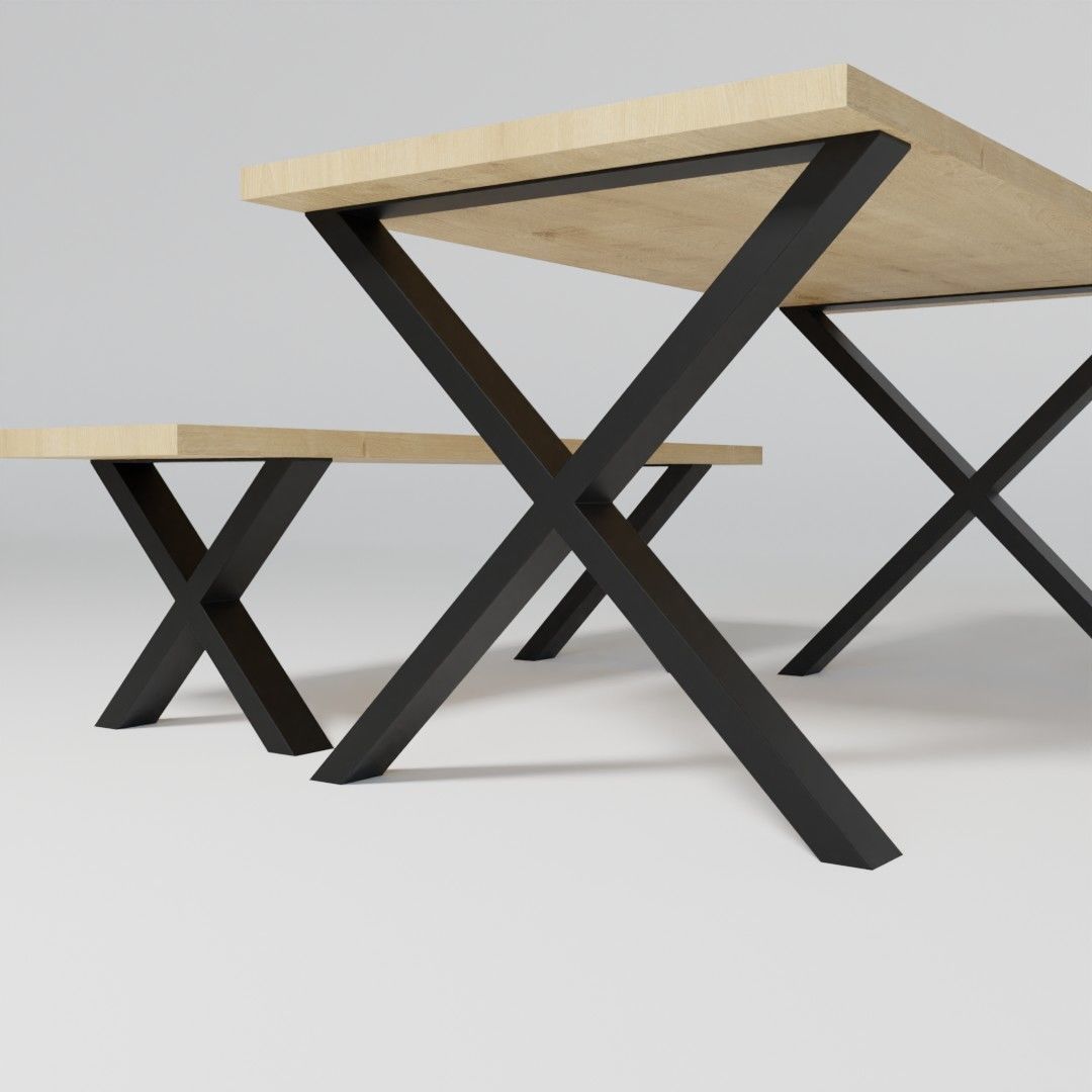 Colection of dining tables with bench 3D model_3