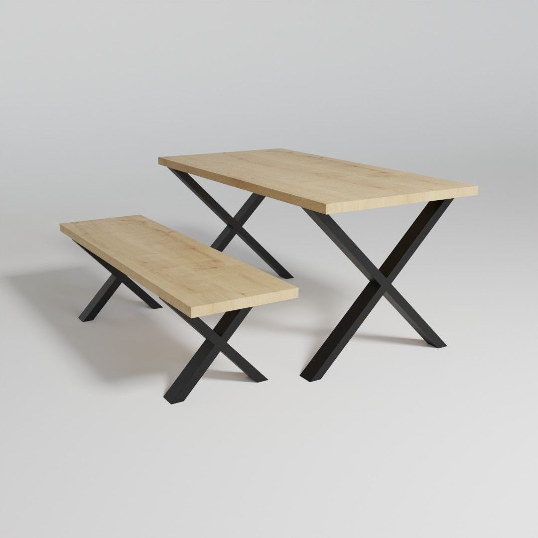 Colection of dining tables with bench 3D model_4