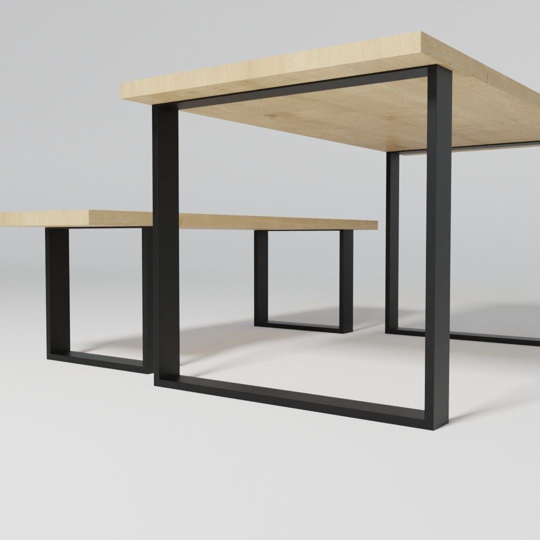Colection of dining tables with bench 3D model_11