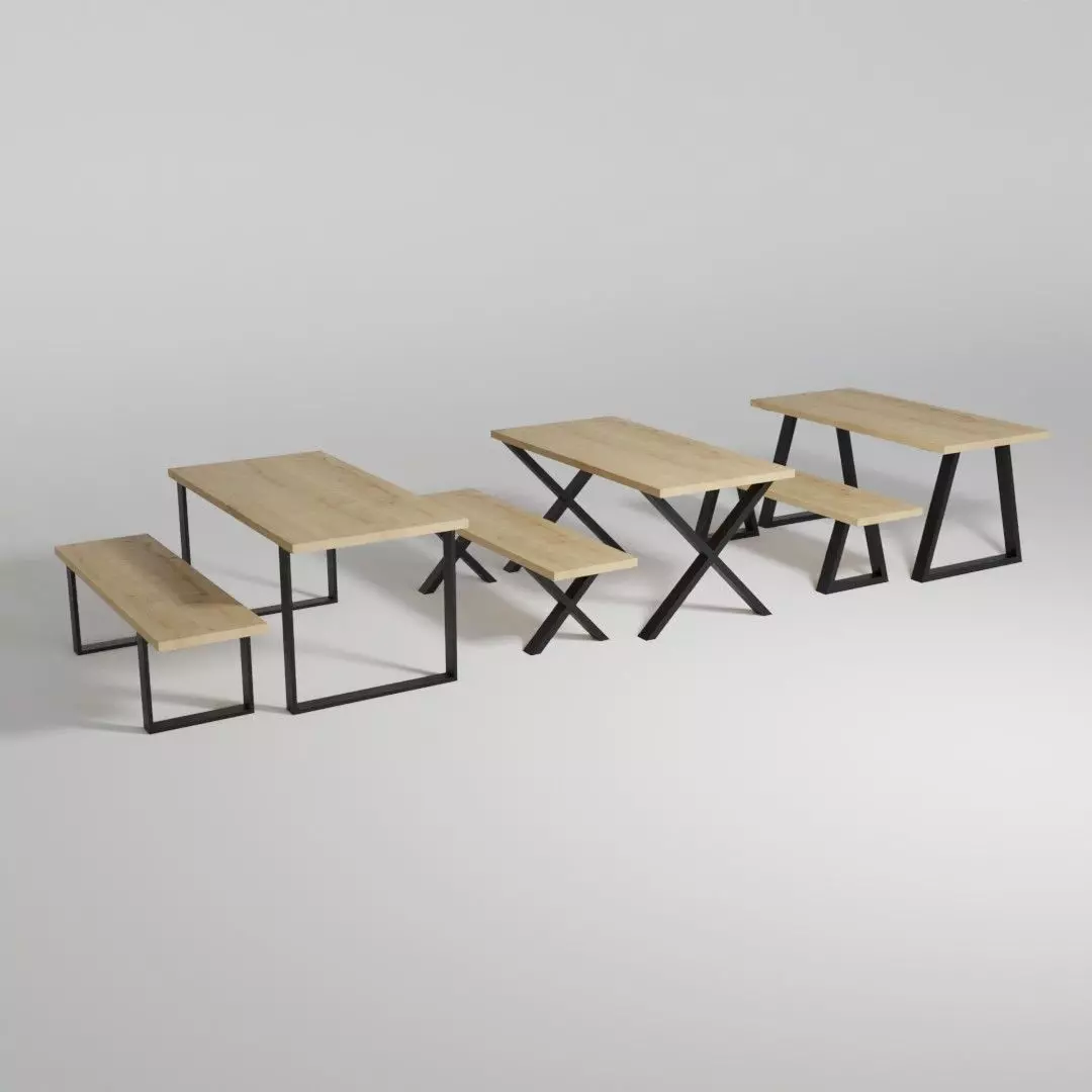 Colection of dining tables with bench 3D model_0