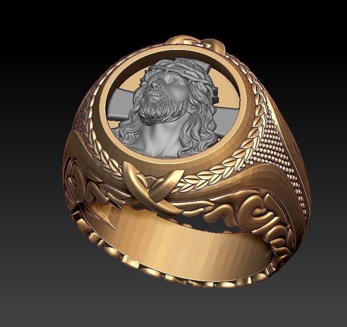 Jesus head Ring 3D print model_2