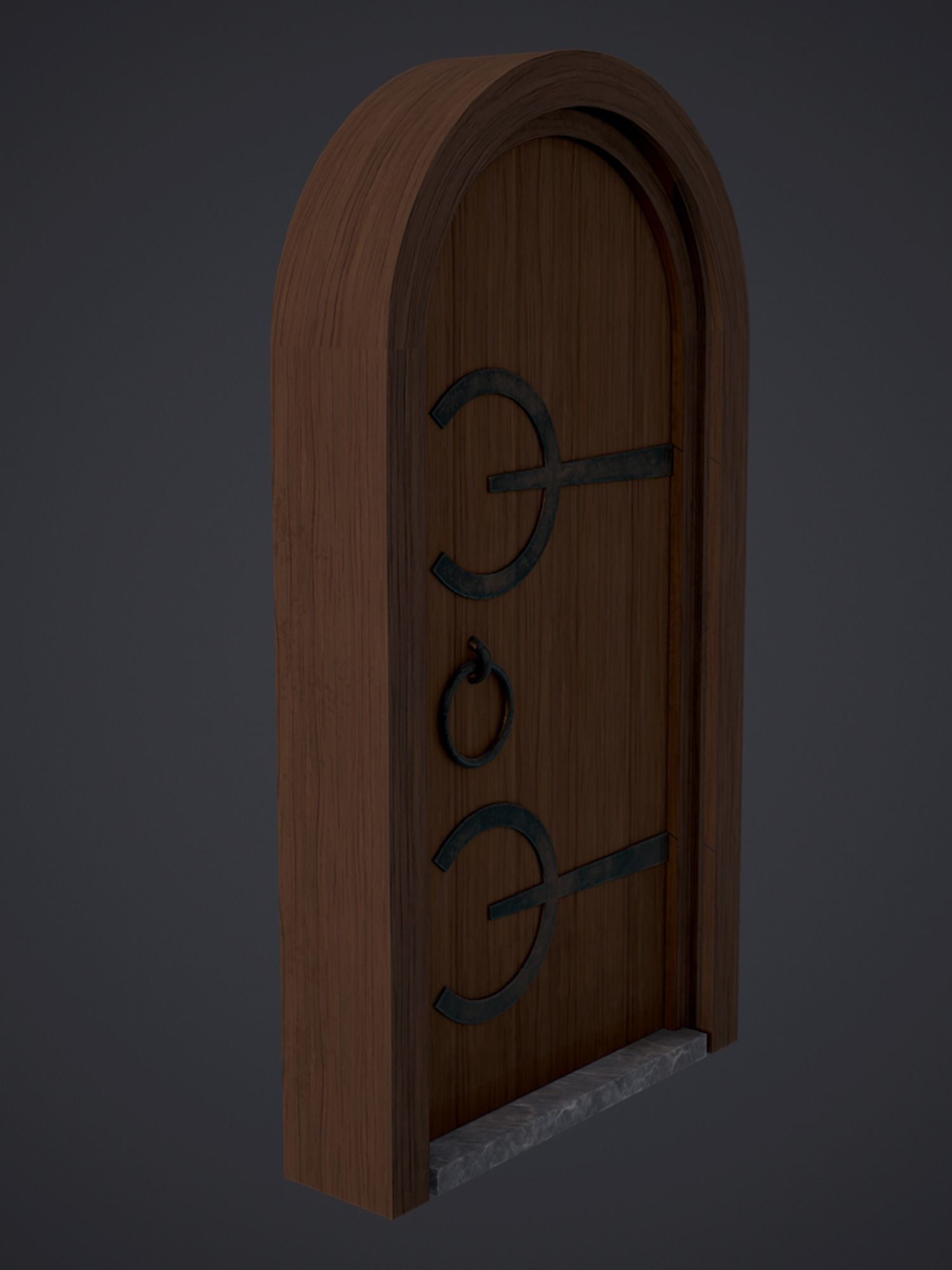 Medieval Arched Door Low-poly 3D model_5