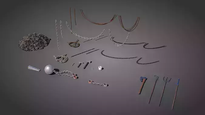 Medieval blacksmith props Low-poly 3D model
