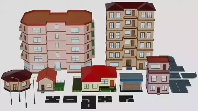 Low poly City Buildings assets for 3D games
