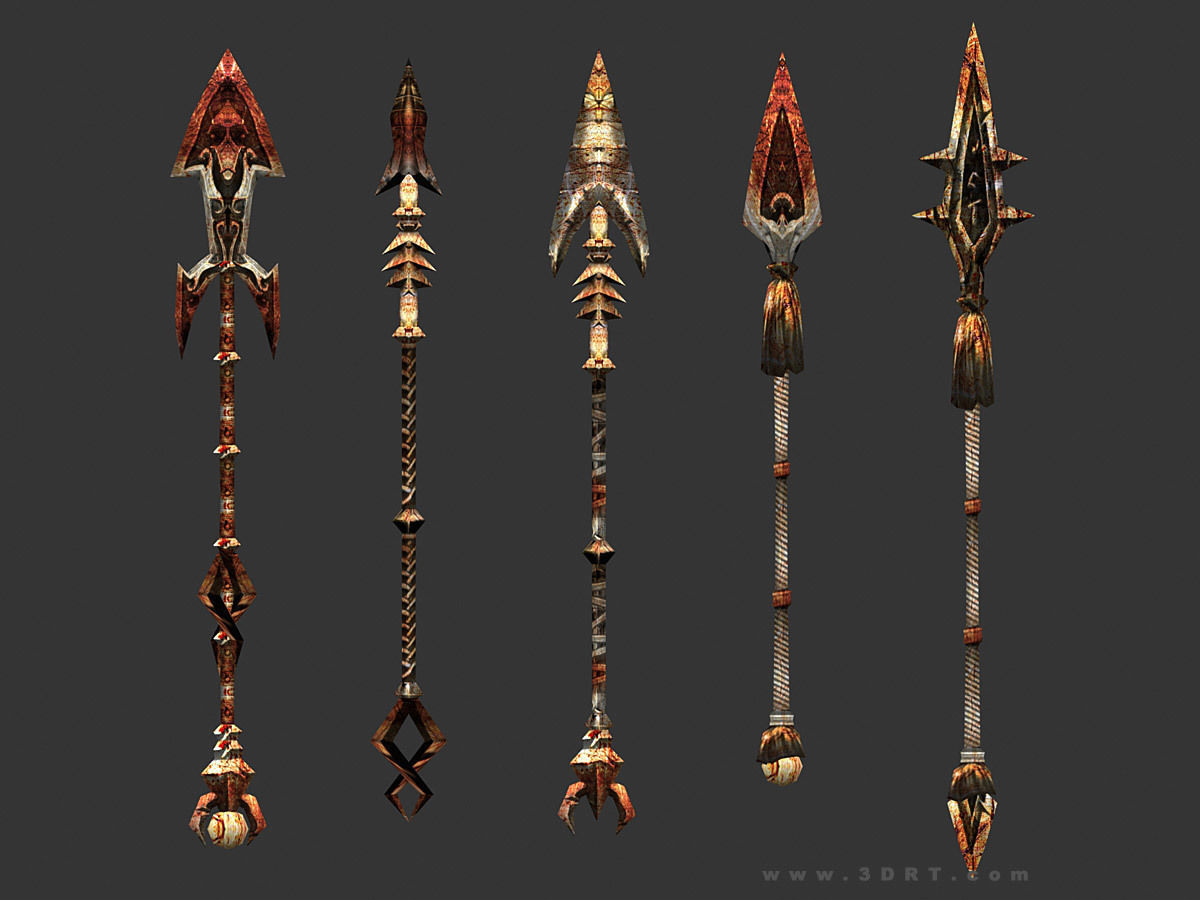 3DRT - fantasy arms Spears Low-poly 3D model_4