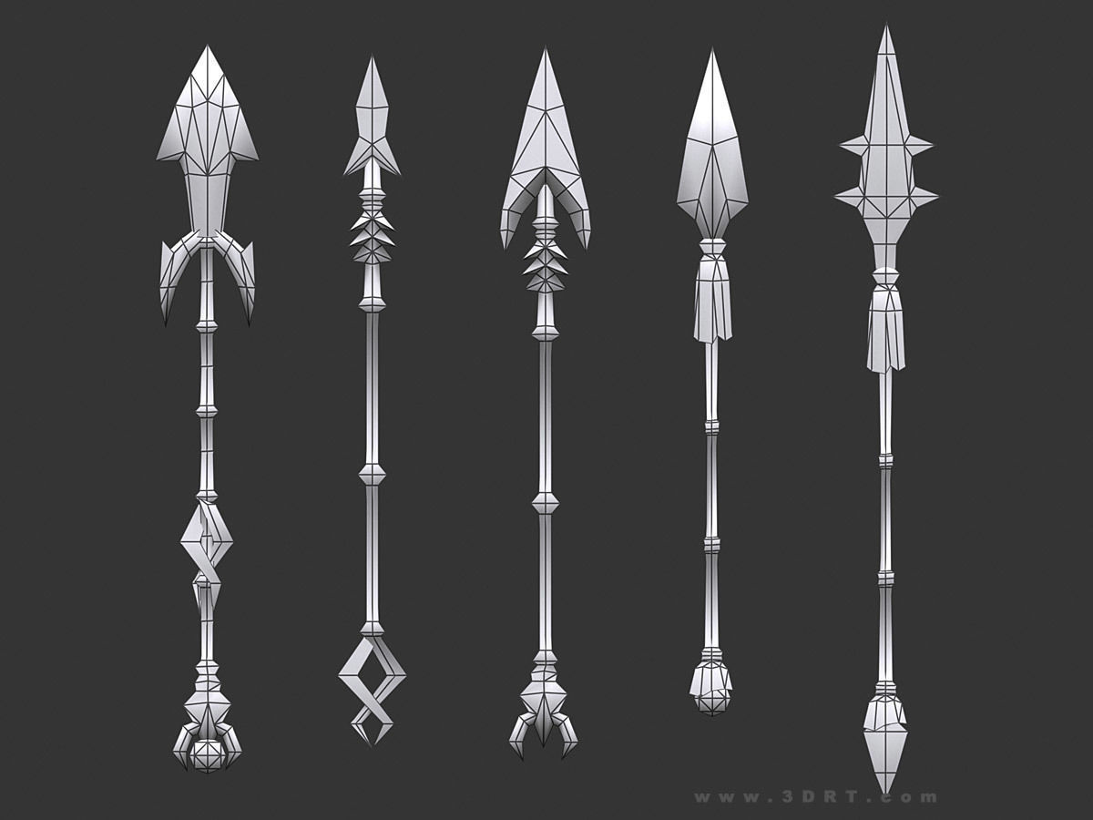 3DRT - fantasy arms Spears Low-poly 3D model_10