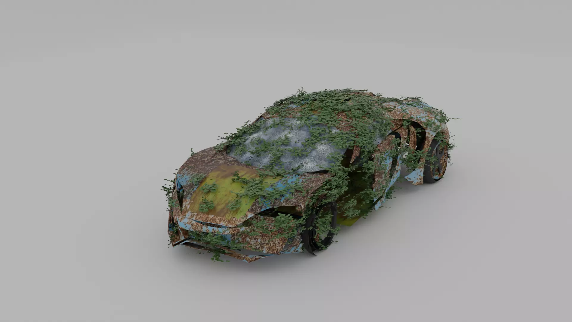 Damaged Rusty Car Low-poly 3D model_0