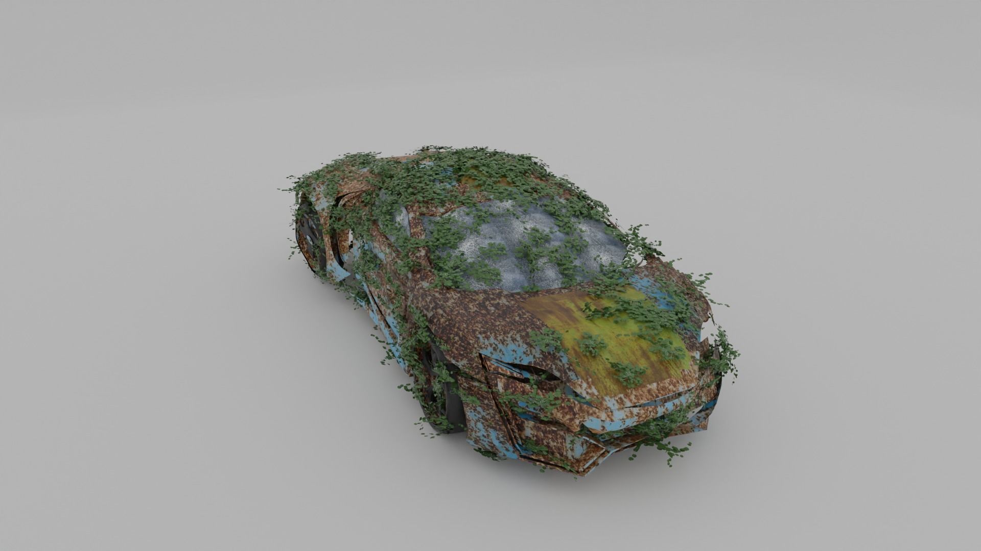 Damaged Rusty Car Low-poly 3D model_1