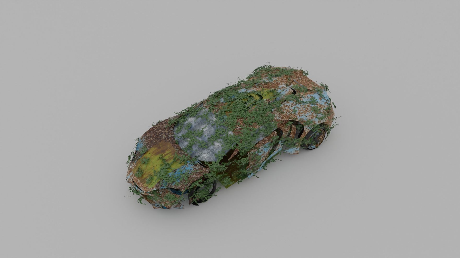 Damaged Rusty Car Low-poly 3D model_3