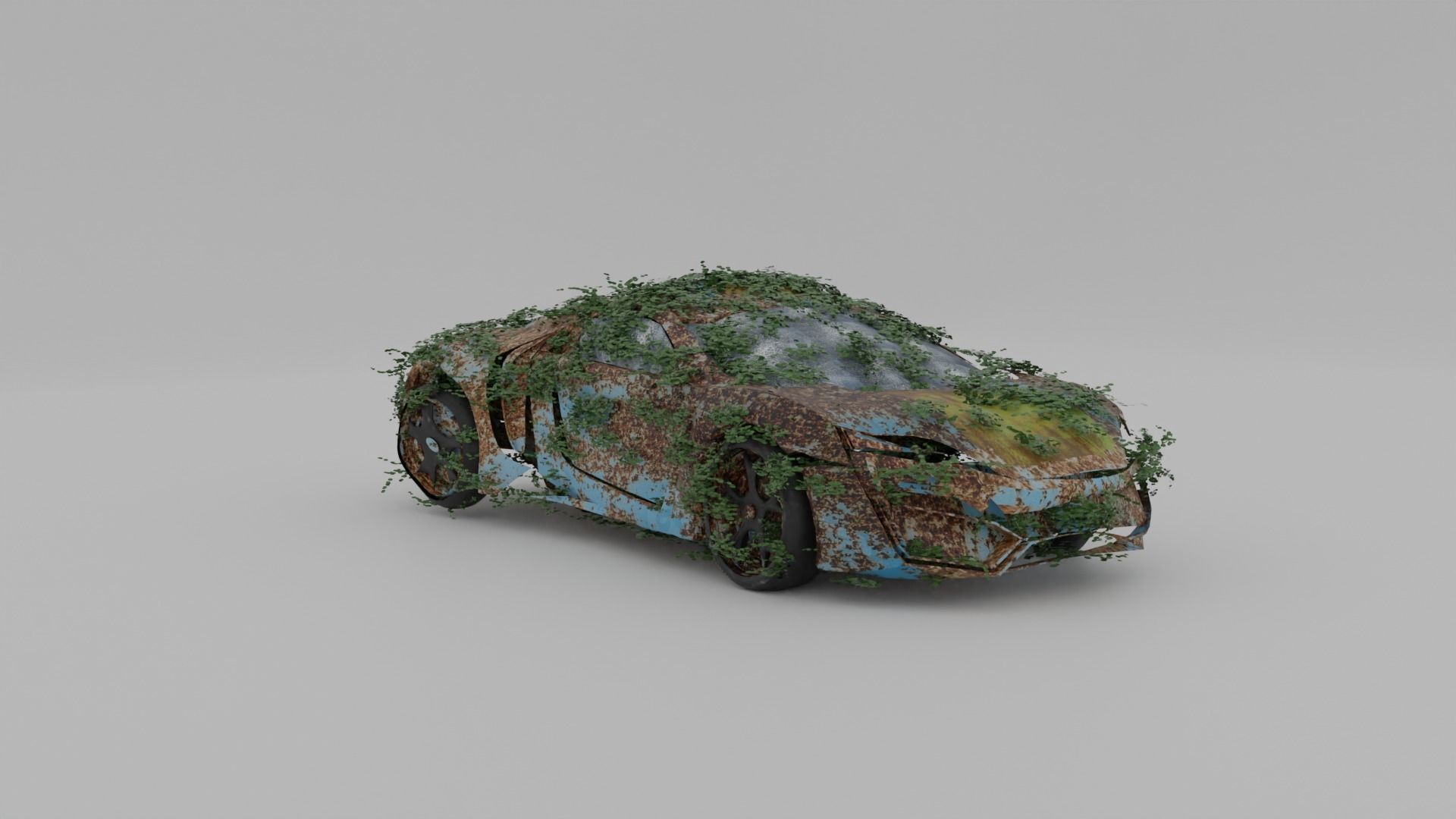 Damaged Rusty Car Low-poly 3D model_6