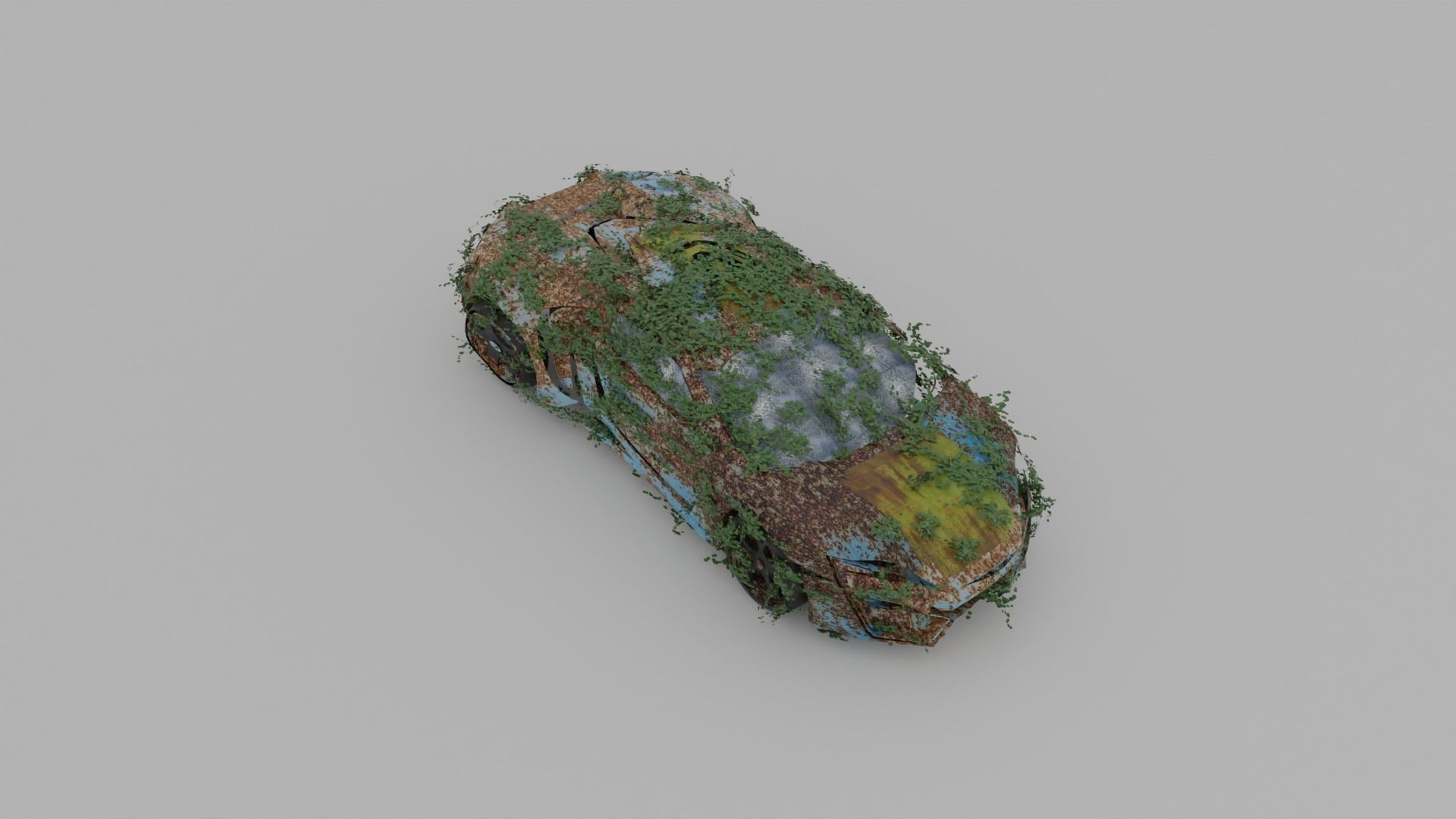 Damaged Rusty Car Low-poly 3D model_4