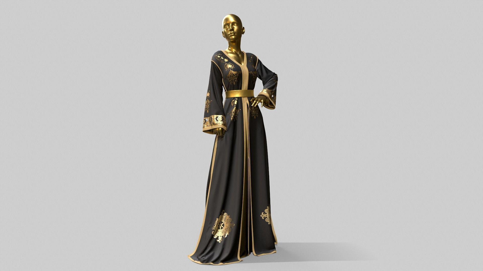 Traditional moroccan Caftan 3D model_2