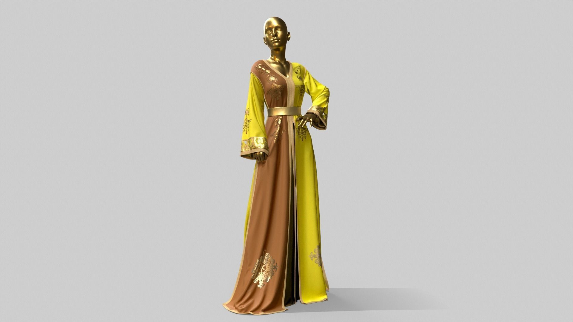 Traditional moroccan Caftan 3D model_7