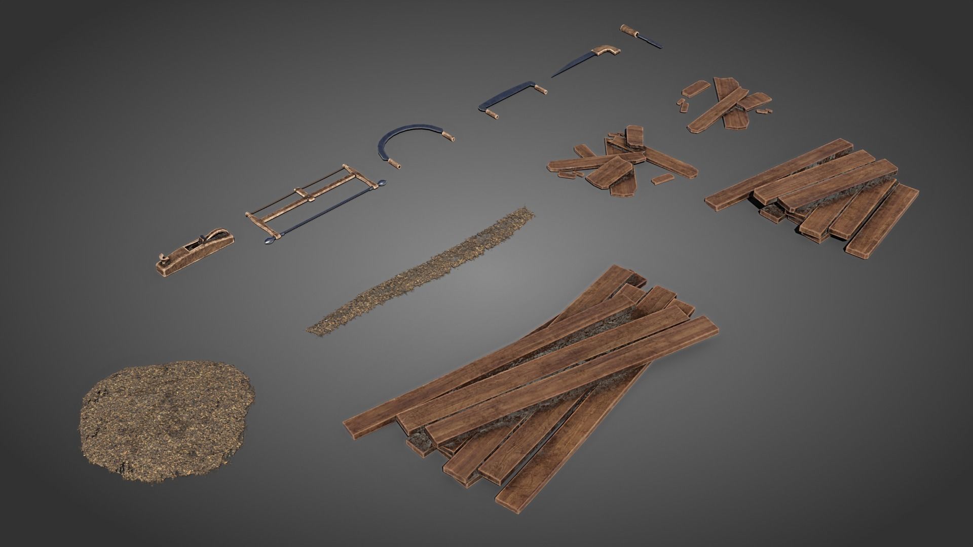 Medieval carpenter props Low-poly 3D model_1