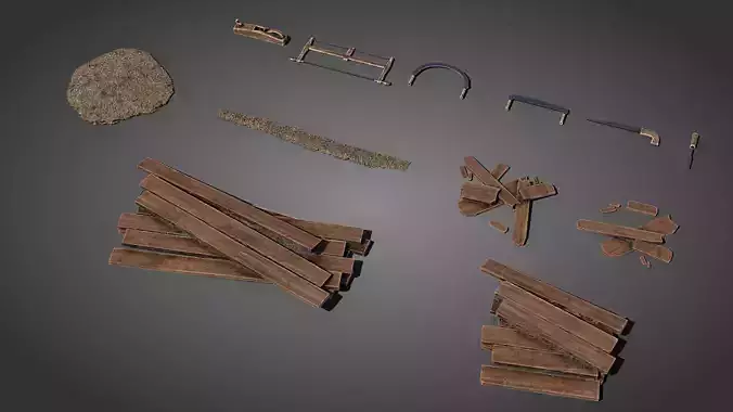 Medieval carpenter props Low-poly 3D model