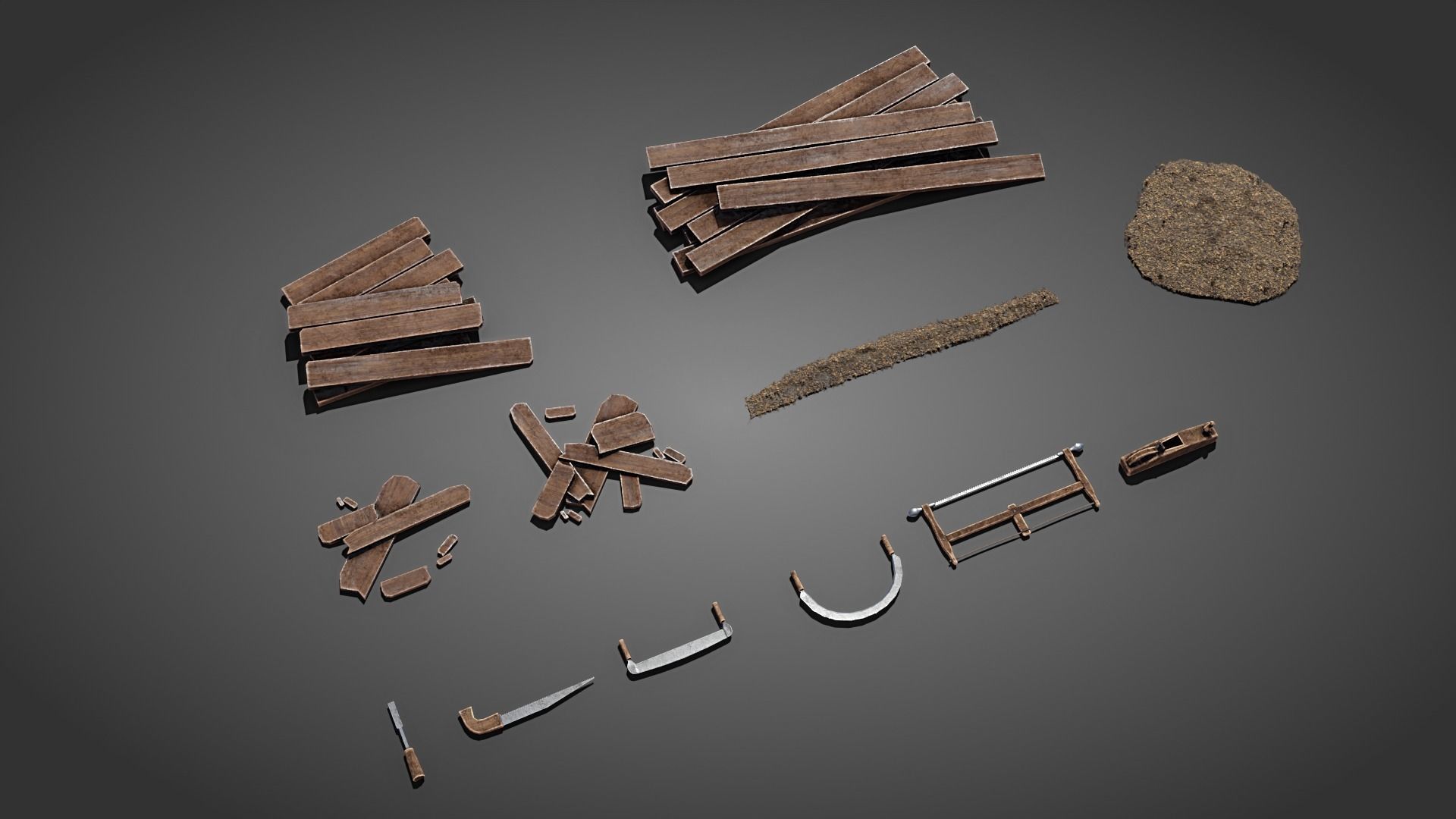 Medieval carpenter props Low-poly 3D model_2