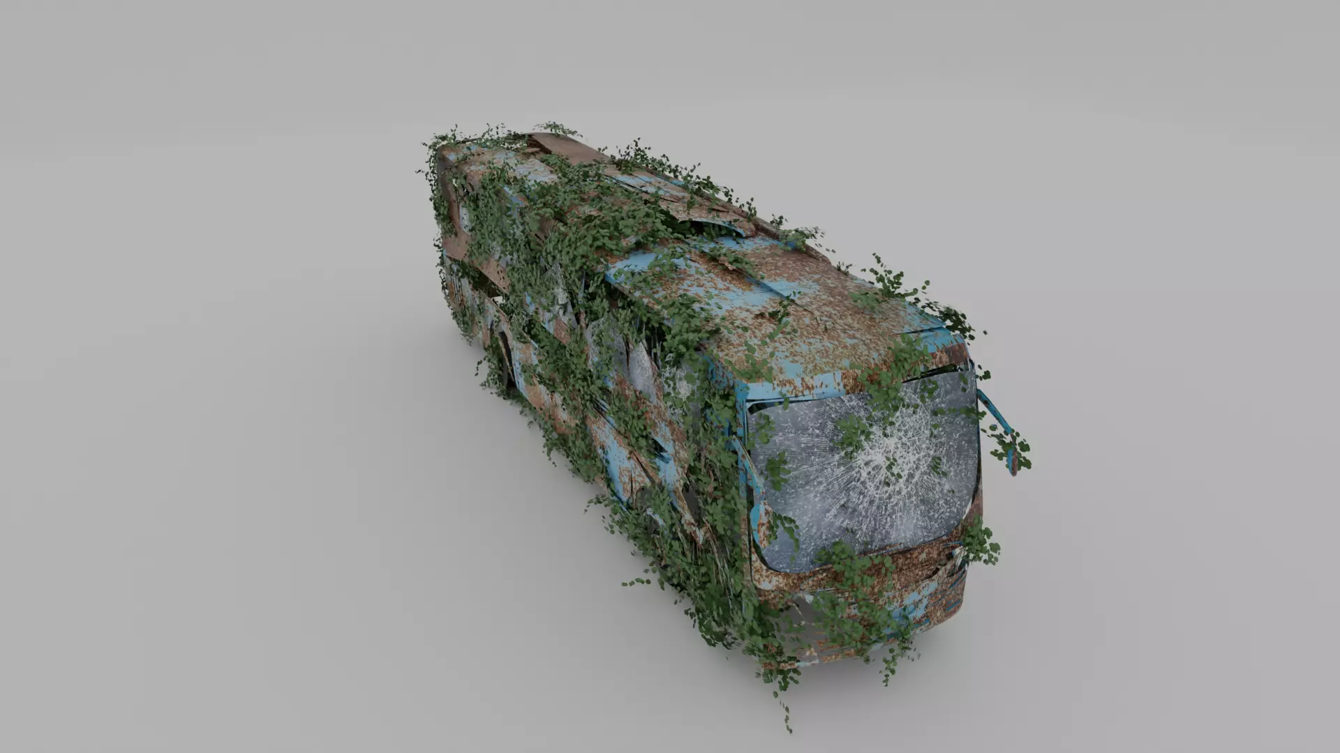 Damaged Rusty Bus Low-poly 3D model_0