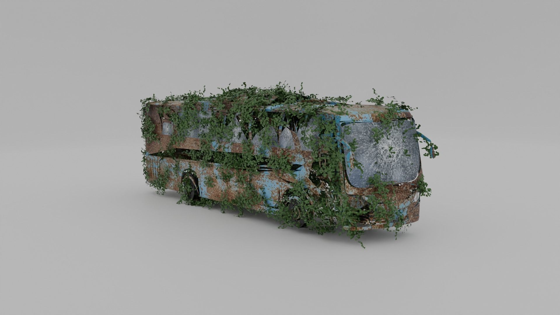 Damaged Rusty Bus Low-poly 3D model_6