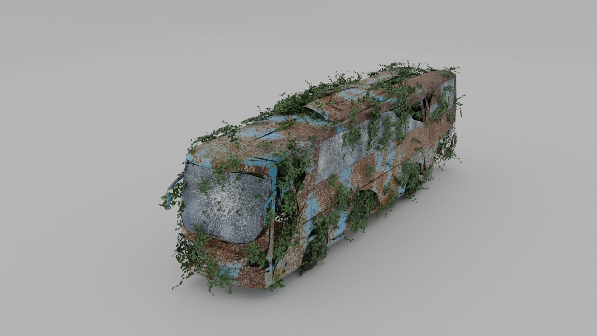 Damaged Rusty Bus Low-poly 3D model_1