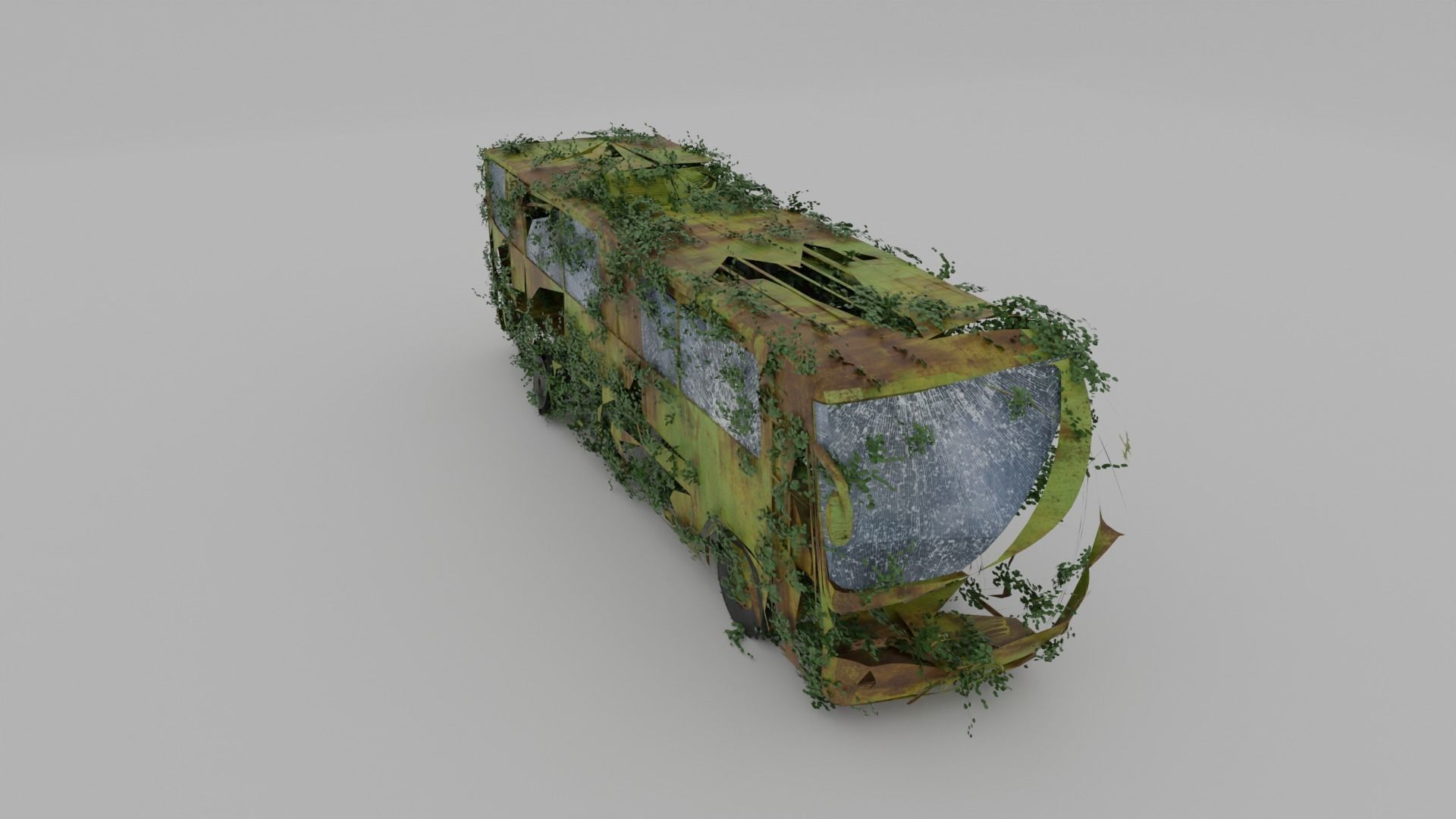 Damaged Rusty Bus Low-poly 3D model_1