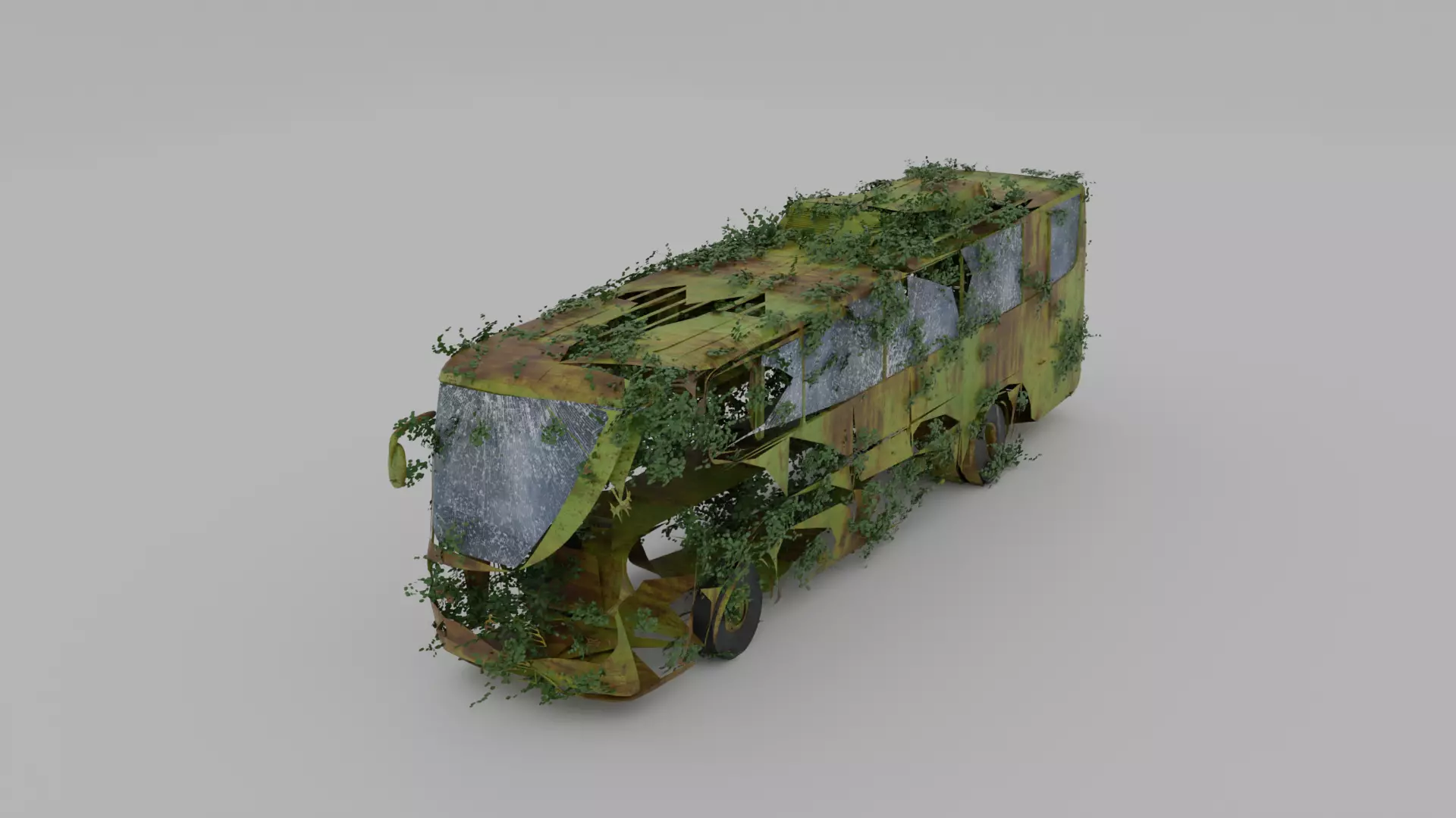 Damaged Rusty Bus Low-poly 3D model_0