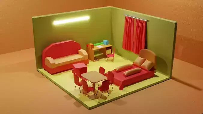  A ISOMETRIC 3D ROOM DESIGN WITH HIGH POLY  3D model