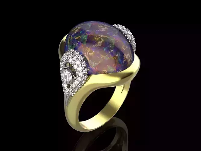 Cabochon Oval Cut Natural Gemstone Cocktail Ring 3D print model