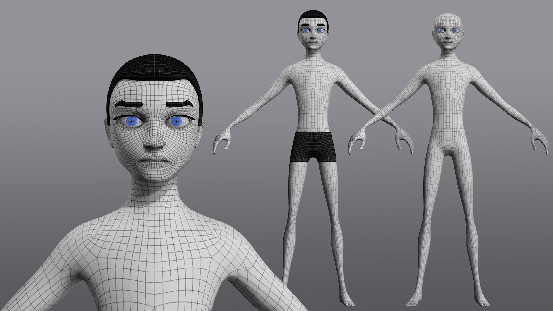 Male Cartoon Character Base Mesh Low-Poly 3D Model Low-poly 3D model_2