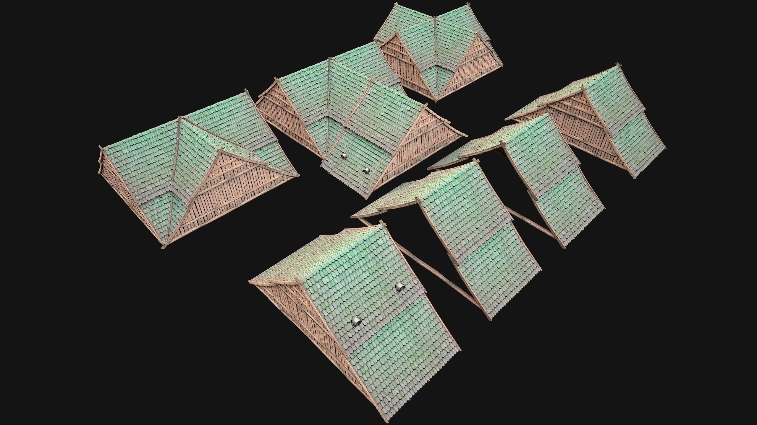 Medieval Tiled Roof for House Low-poly 3D model_20