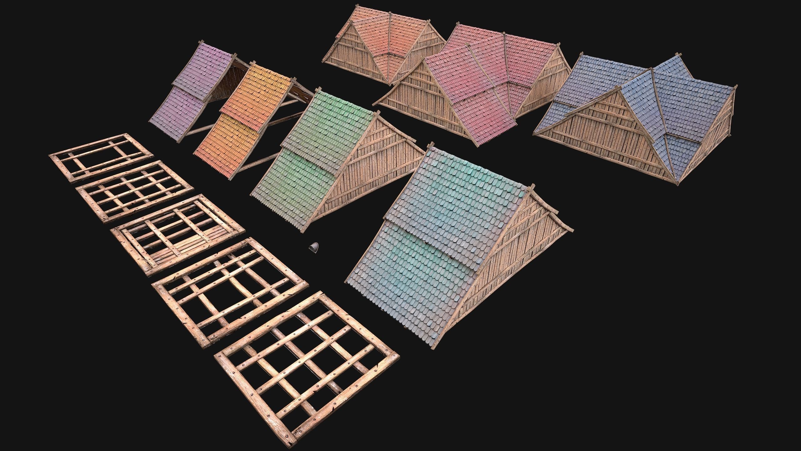 Medieval Tiled Roof for House Low-poly 3D model_2