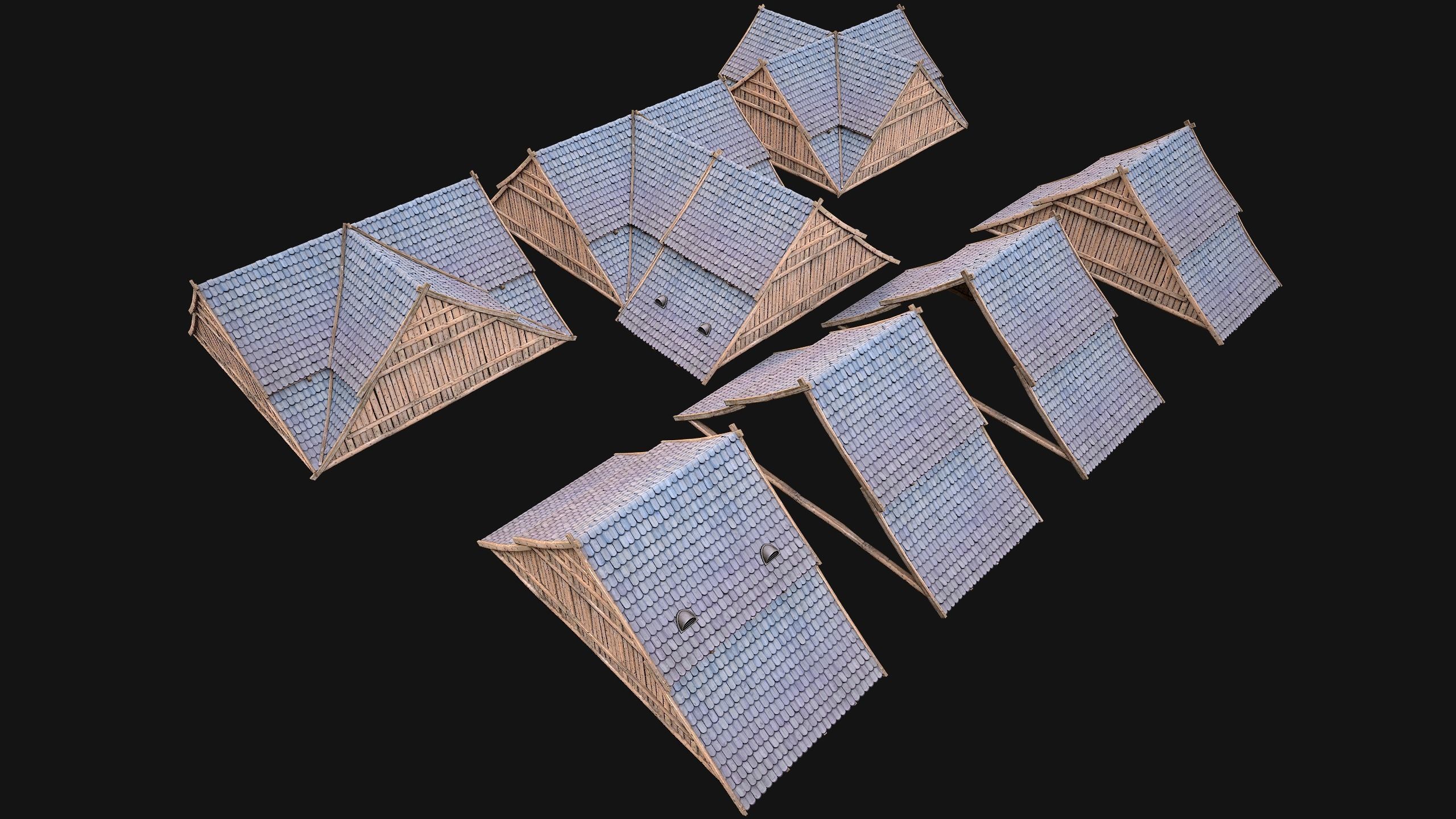 Medieval Tiled Roof for House Low-poly 3D model_19
