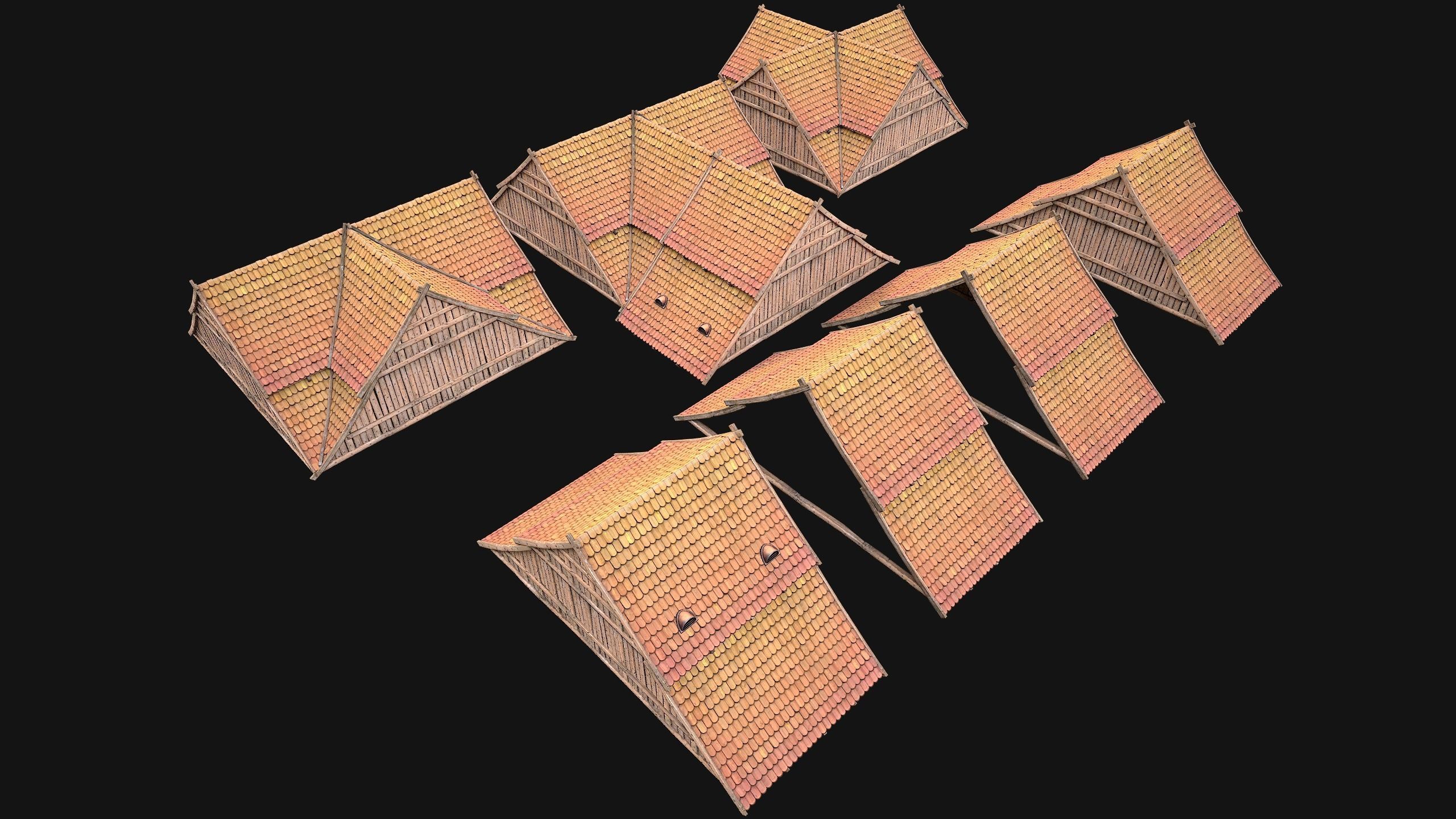 Medieval Tiled Roof for House Low-poly 3D model_27