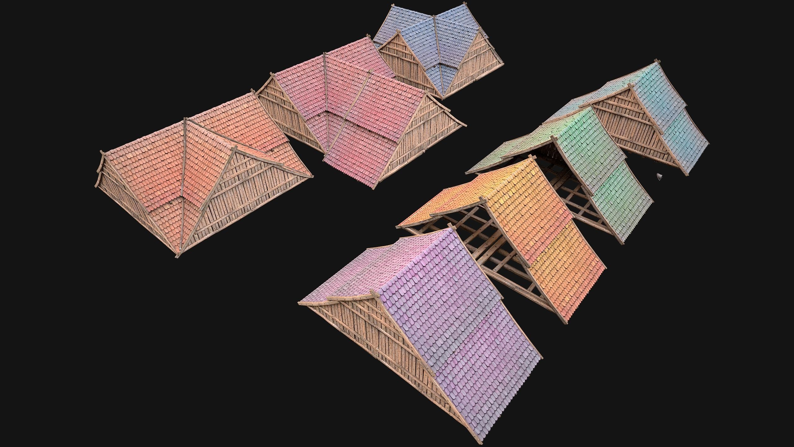 Medieval Tiled Roof for House Low-poly 3D model_28