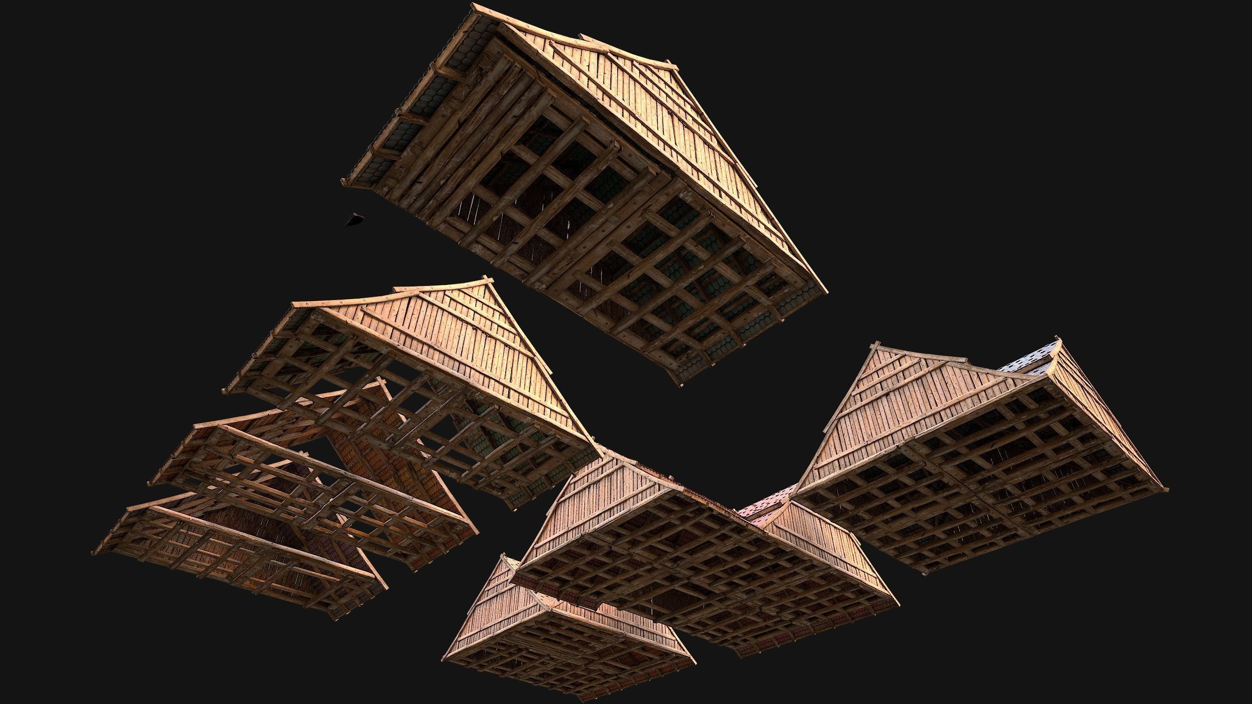 Medieval Tiled Roof for House Low-poly 3D model_5