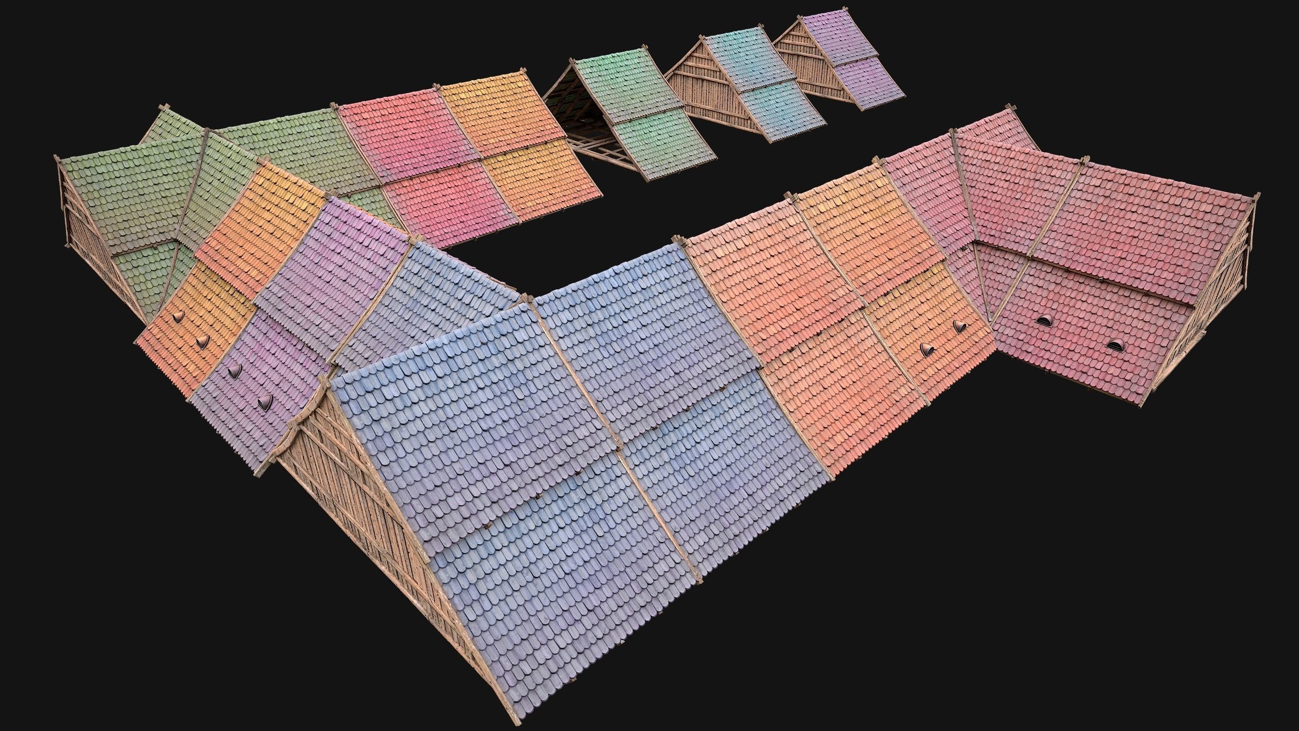 Medieval Tiled Roof for House Low-poly 3D model_3