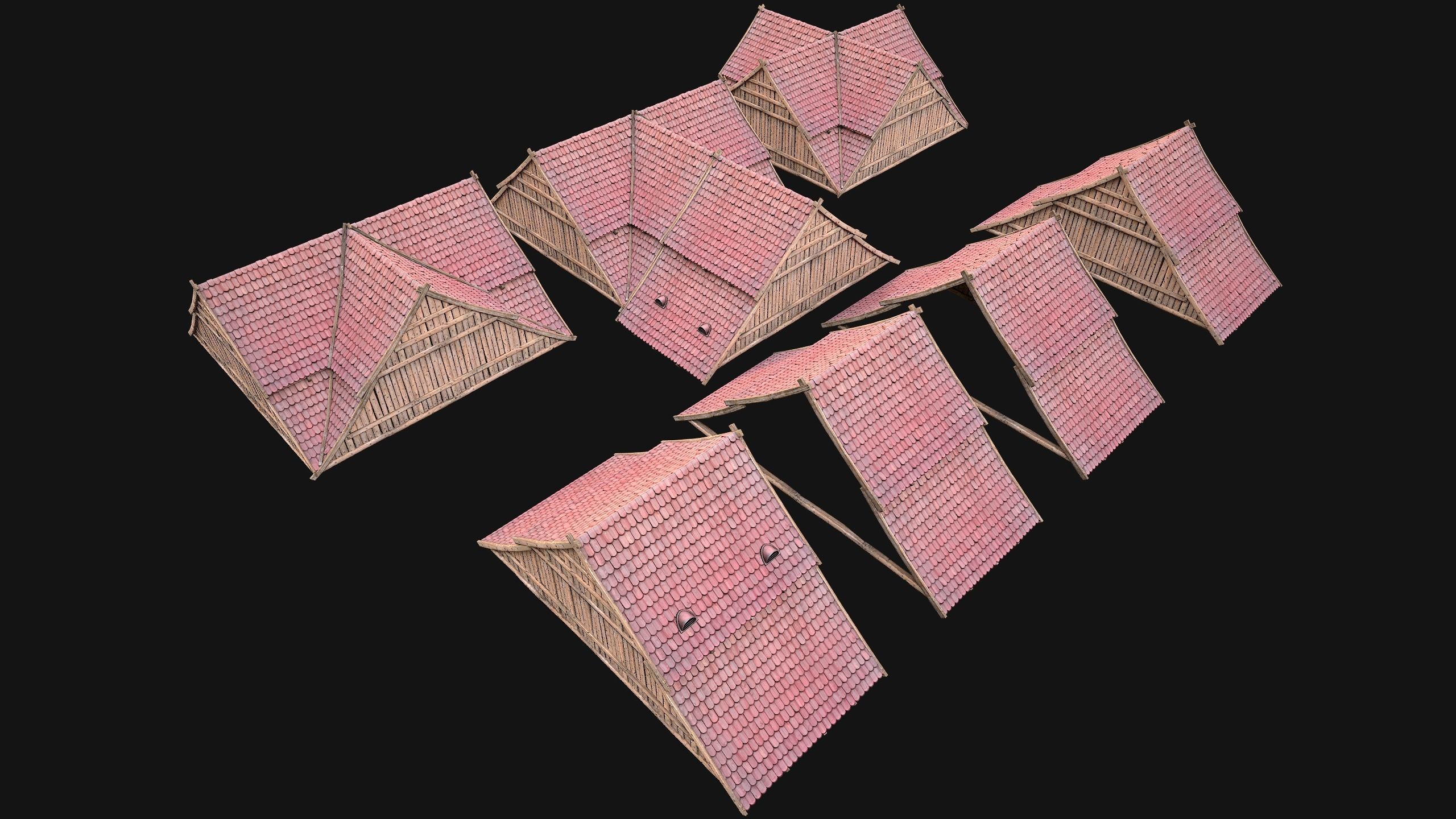 Medieval Tiled Roof for House Low-poly 3D model_23