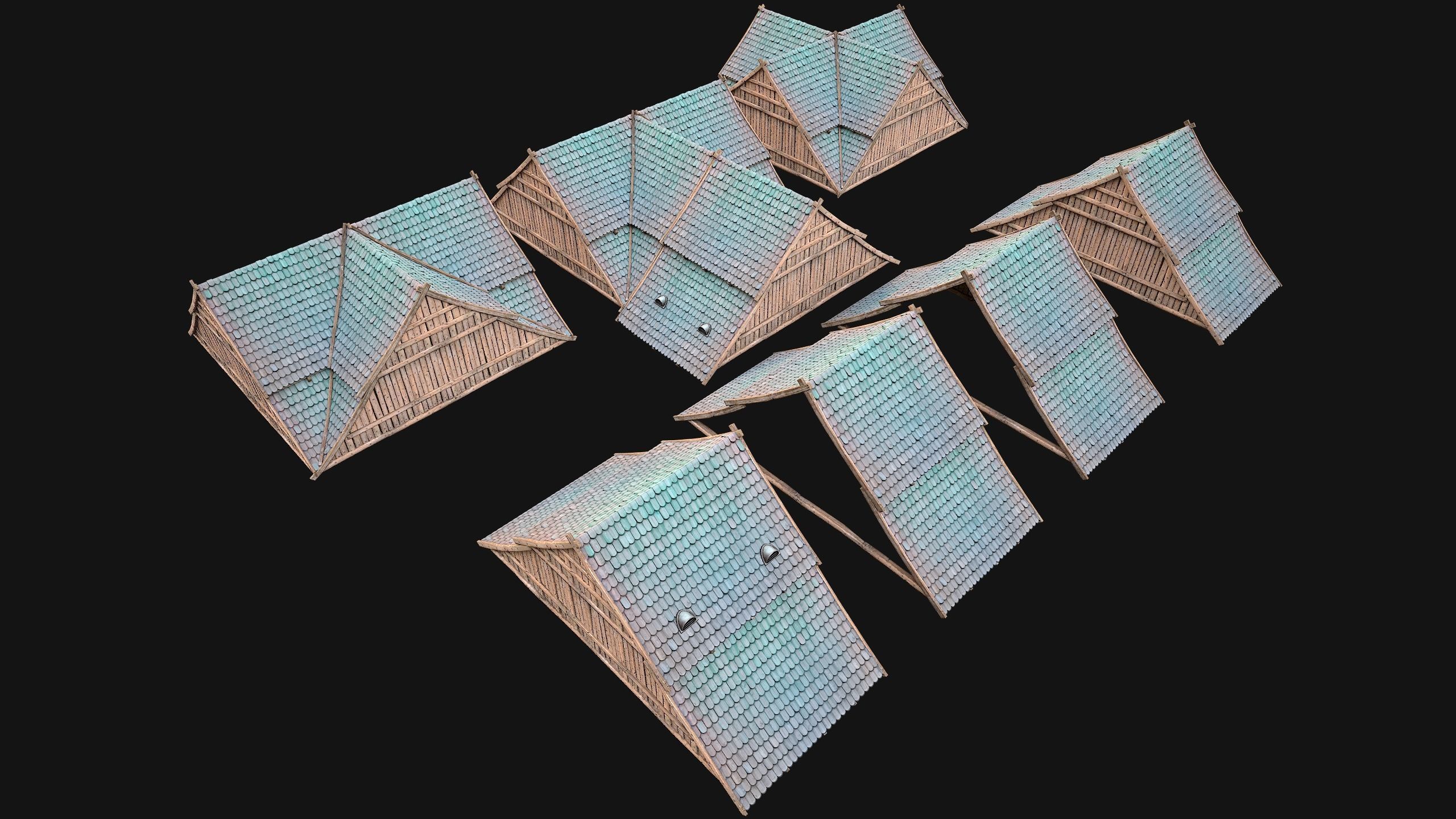 Medieval Tiled Roof for House Low-poly 3D model_26
