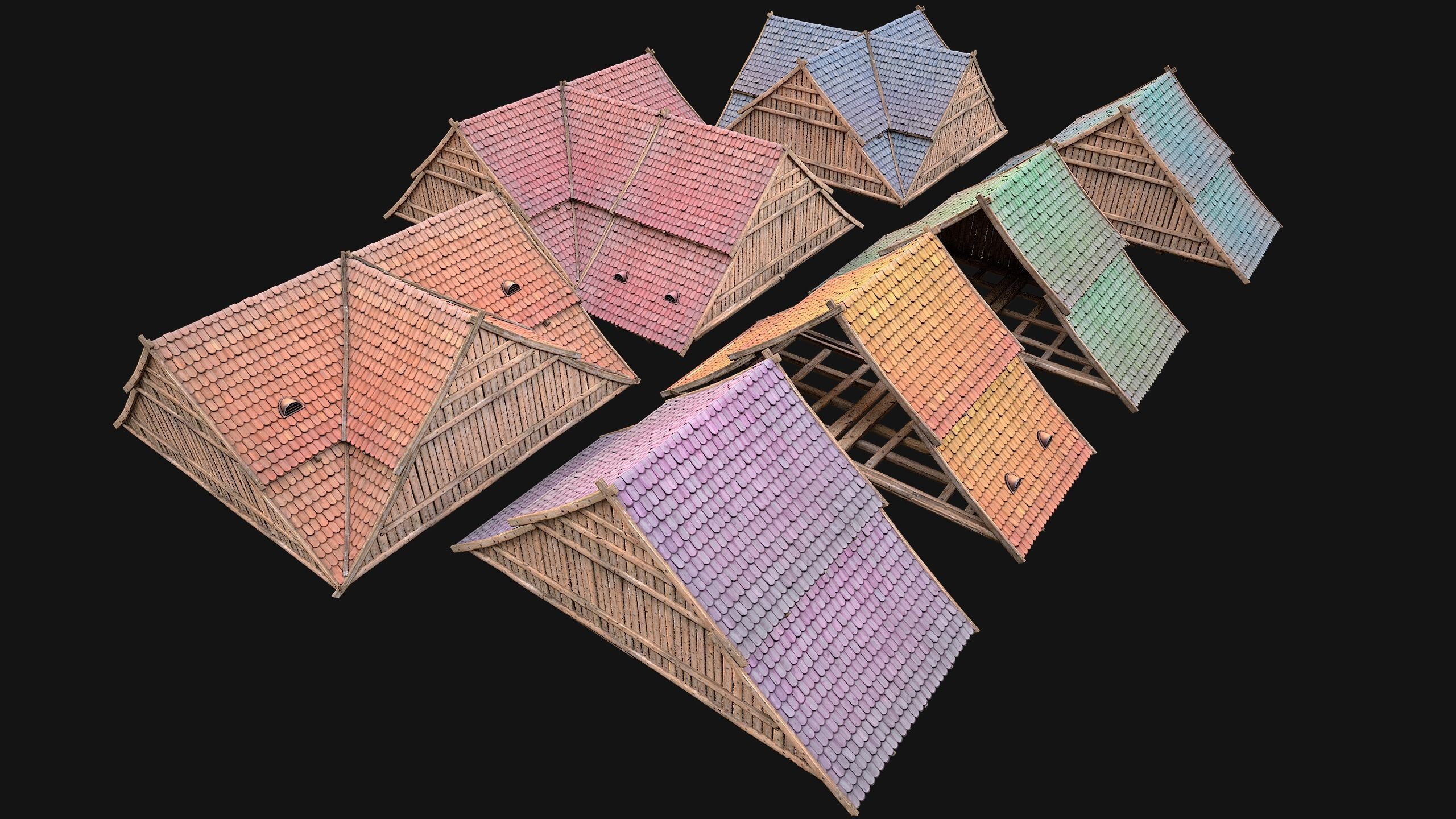 Medieval Tiled Roof for House Low-poly 3D model_15