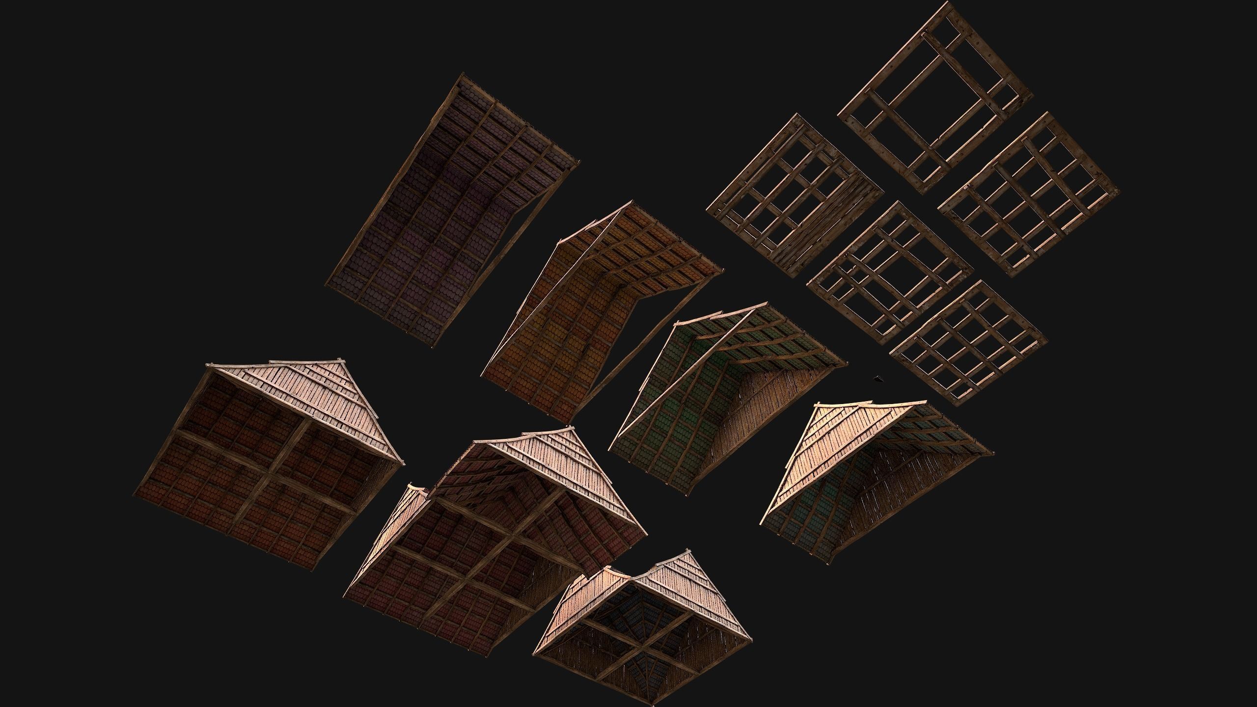 Medieval Tiled Roof for House Low-poly 3D model_4