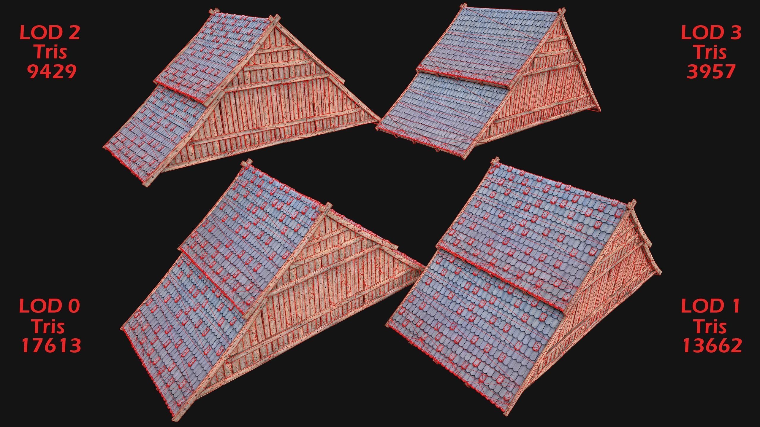 Medieval Tiled Roof for House Low-poly 3D model_6