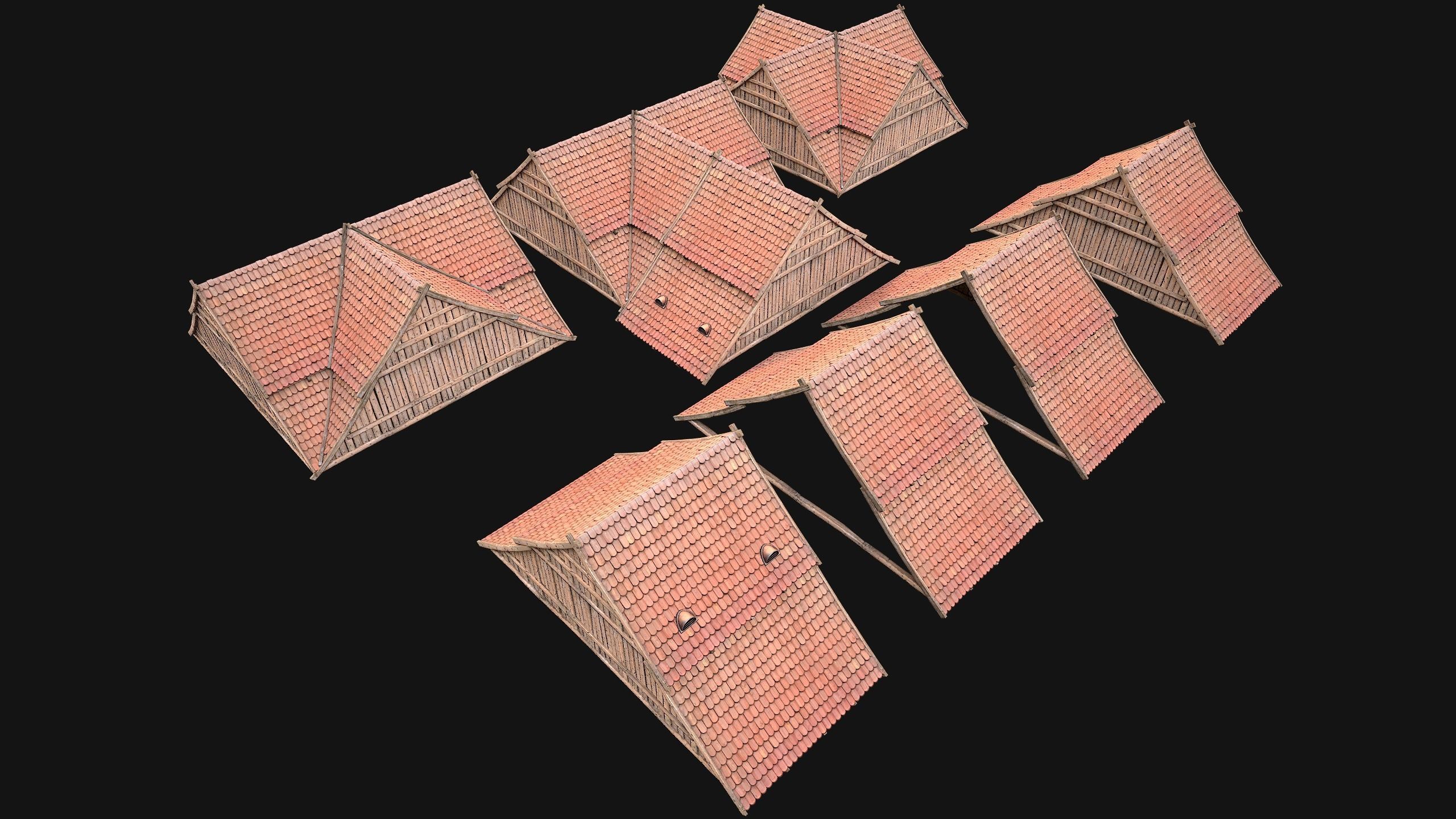 Medieval Tiled Roof for House Low-poly 3D model_22