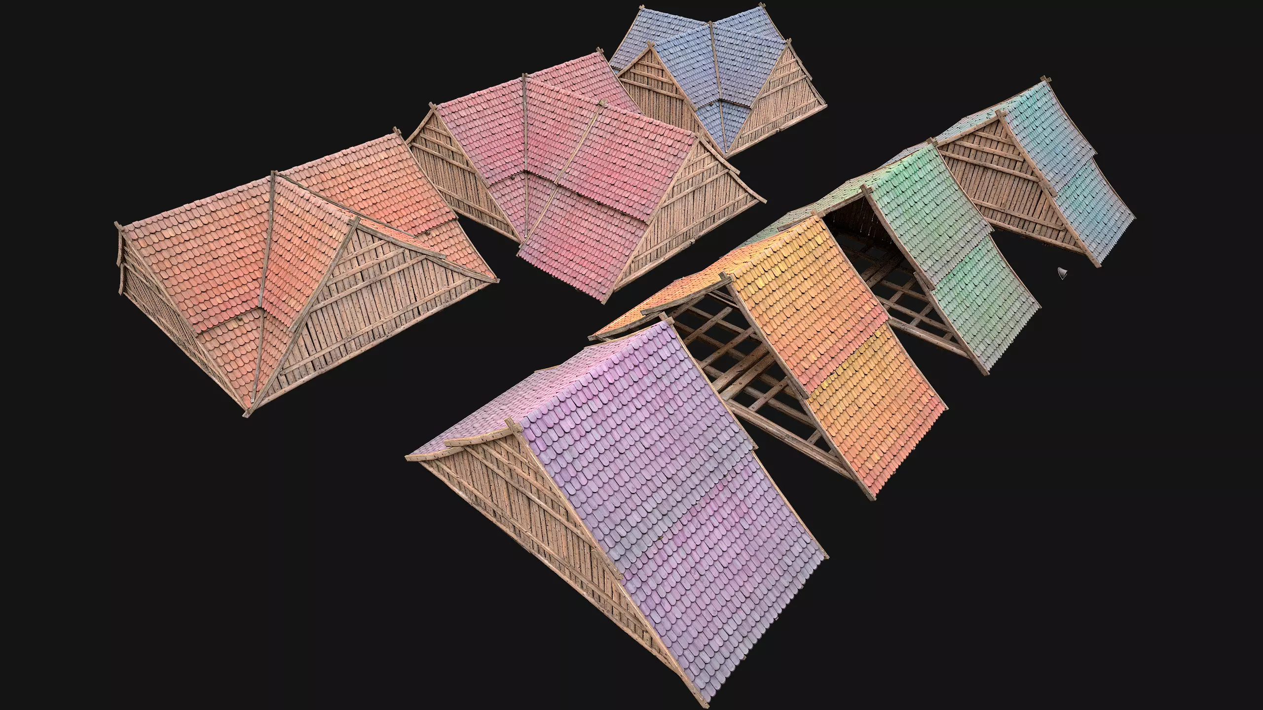 Medieval Tiled Roof for House Low-poly 3D model_0