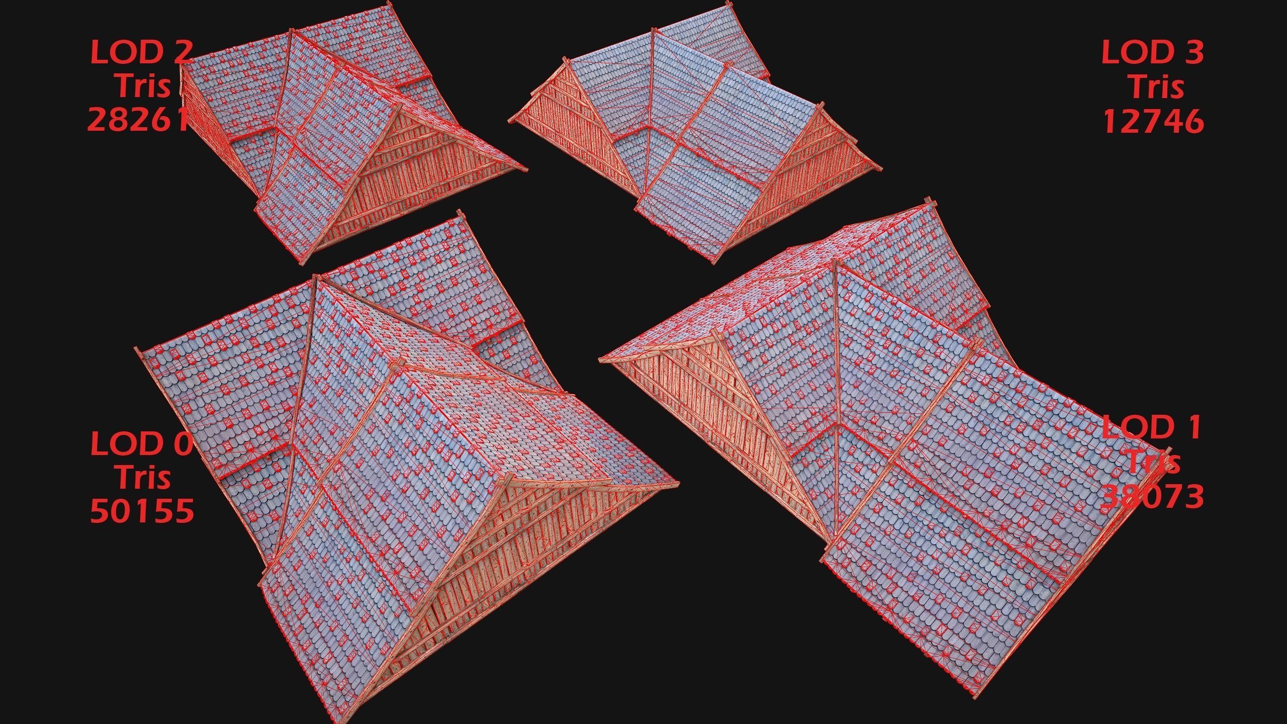 Medieval Tiled Roof for House Low-poly 3D model_8
