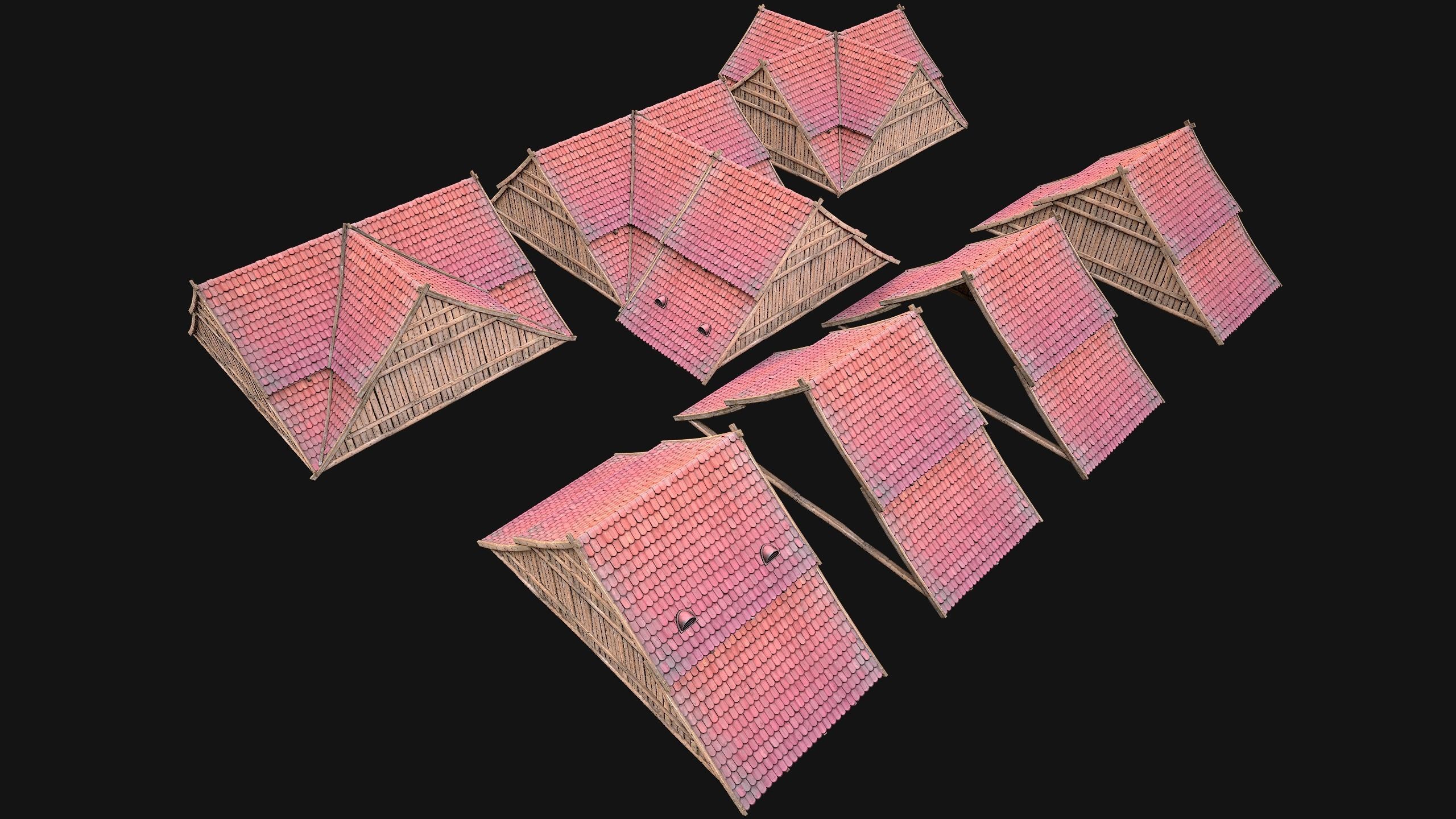 Medieval Tiled Roof for House Low-poly 3D model_25