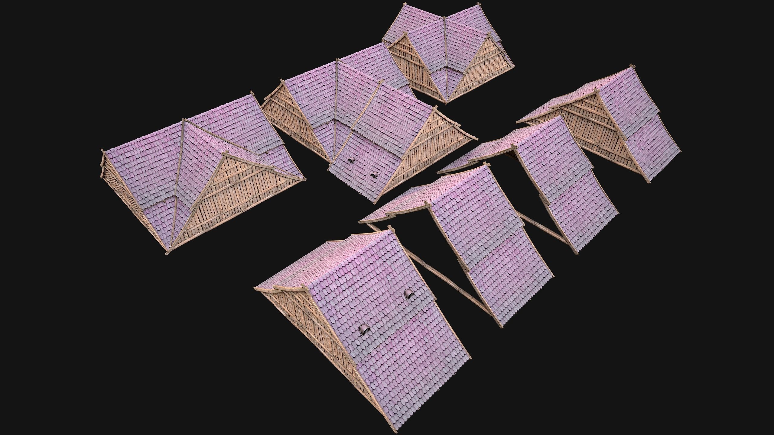 Medieval Tiled Roof for House Low-poly 3D model_24