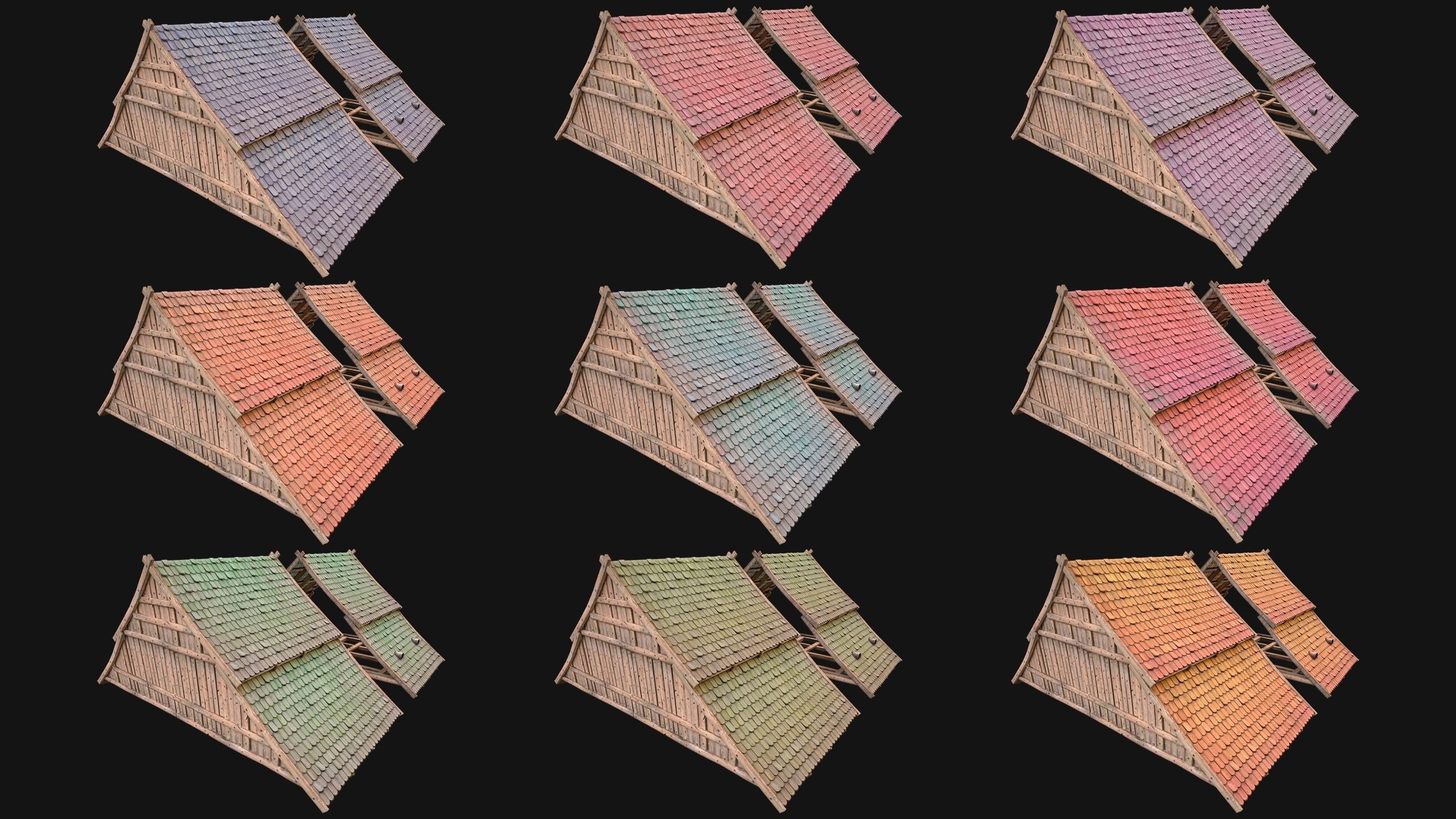 Medieval Tiled Roof for House Low-poly 3D model_29