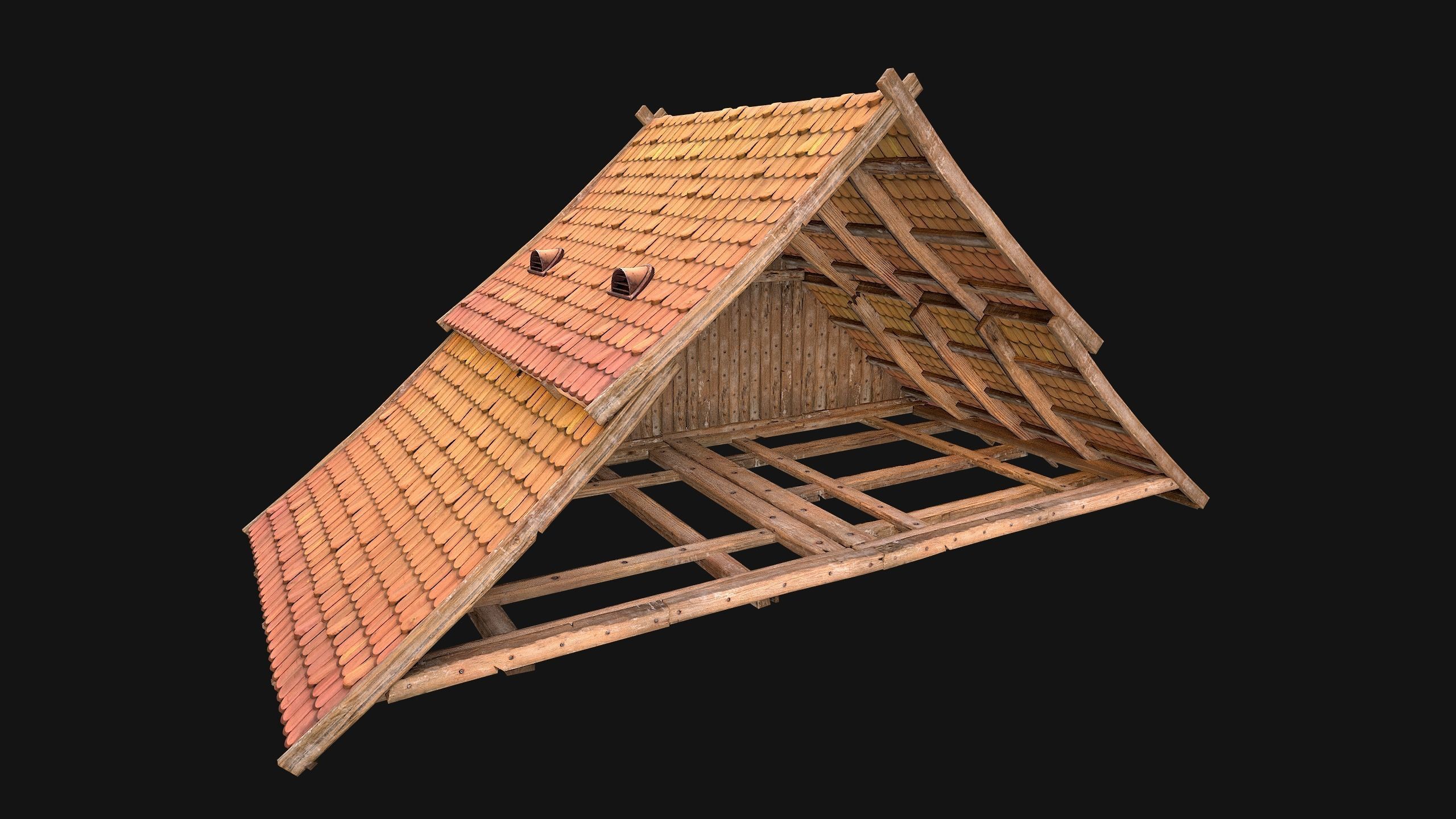 Medieval Tiled Roof for House Low-poly 3D model_35