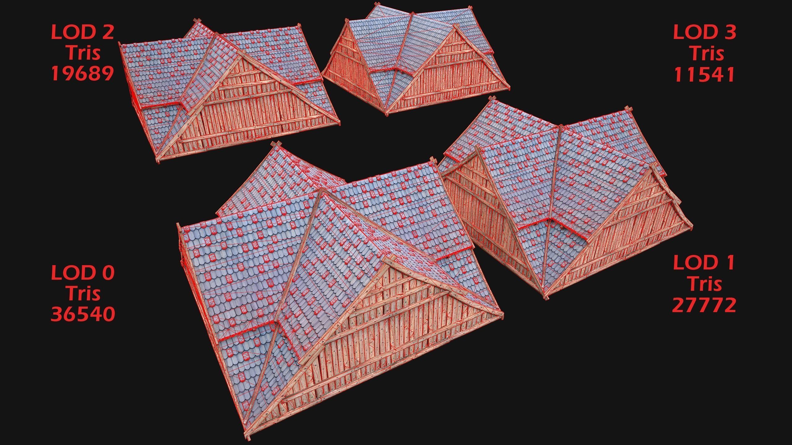Medieval Tiled Roof for House Low-poly 3D model_9