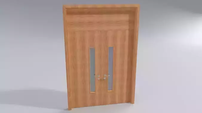 Double opening wooden doors with handles